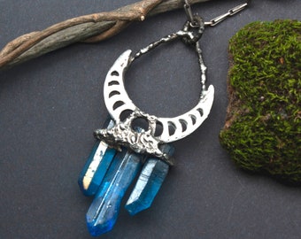 Rock crystal pendant, blue, moon, moon phase, witch, sea, ice, larp, magician, medieval, boho, crescent moon, fairy tale, lucky charm