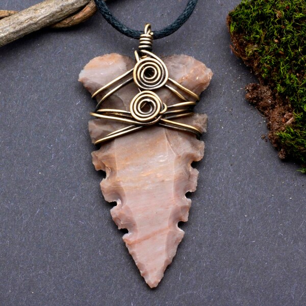 Arrowhead, brass, spiral, pendant, Viking, Celtic, Larp, Middle Ages, archery, Stone Age, Gothic, hunter, men's jewelry