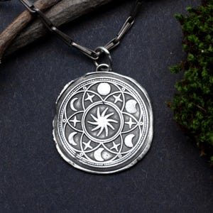 Moon, moon phase, sun, pendant 925 silver, stars, lucky charm, witch, Middle Ages, Larp, Gothic, astrological, astronomical, mandala