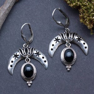 Moon earrings, 925 silver, stars, onyx, vintage, LARP, witch, medieval, gothic, chandeliers, earrings, romantic, boho