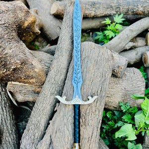 Handcrafted Elven Sword, Vine Engraved Blade, Medieval Fantasy Display Prop