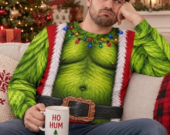 Funny Grinch Sweatshirt, Grinch Christmas Shirt, 3D Green Pullover, Grinchmas Shirts, Holiday Gifts