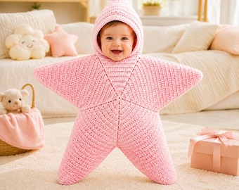 Babystjärnedräkt, virkad stjärnformad outfit, handgjord nyfödddräkt