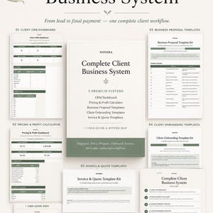 Può includere: Un kit di sistema aziendale digitale intitolato Novera Complete Client Business System, che include cinque sistemi premium tra cui una dashboard CRM, un calcolatore di prezzi e modelli per proposte, onboarding e fatture.
