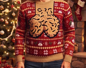 Lustiges Sweatshirt mit Brusthaar-Print, Hässlicher Weihnachtspullover für Herren, Fair-Isle-Weihnachtspullover, Brusthaar-Print, Scherzartikel für Ihn, Partypullover