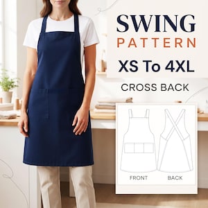 Cross Back Apron with Pockets, Artist & Kitchen Apron, Easy Beginner Apron, Extra Small to 4xl, Digital Download File