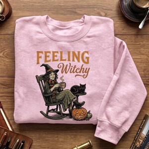 Feeling Witchy Sweatshirt, Witch In Rocking Chair, Black Cat Coffee Shirt, Witch Spell Sweatshirt, Vintage Witch Sweater, Fall Gift