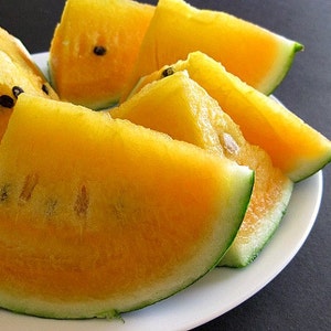 Yellow Moon & Stars, heirloom watermelon, 10 rare seeds, non GMO, bright yellow fruit, speckled rind, drought tolerant, sweet flavor