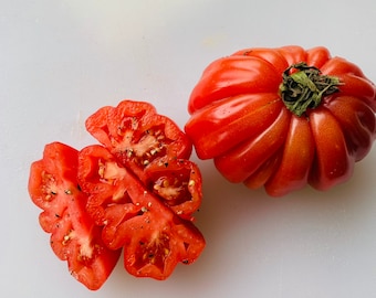 Zapotec ruffled tomato, rare Mexican heirloom, 10 seeds, loves dry heat, sweet flavor, scalloped slices, drought tolerant