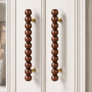 Solid Walnut Beaded Cabinet Pull, Wooden Drawer  handles , Boho Farmhouse Knobs Hardware