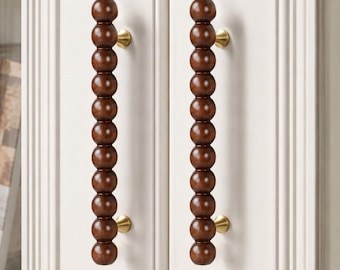 Solid Walnut Beaded Cabinet Pull, Wooden Drawer  handles , Boho Farmhouse Knobs Hardware