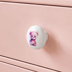 Teddy Bear Ceramic Drawer Knobs | Nursery Cabinet Knob | Kids Dresser Knob | Cartoon Furniture Pull