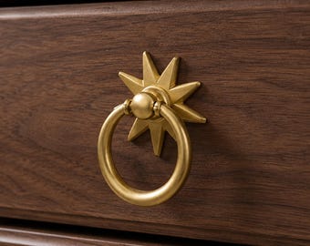 Brass Star Cabinet Knobs | Gold Furniture Pulls with Backplate ,Drawer knobs Handles