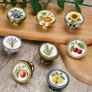 Fruit Herb  Cabinet Knobs |  Round Drawer Knob, Kitchen Dresser Cupboard Pull, Upcycling Furniture Hardware