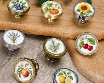 Fruit Herb  Cabinet Knobs |  Round Drawer Knob, Kitchen Dresser Cupboard Pull, Upcycling Furniture Hardware