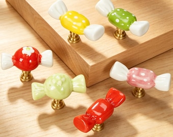 Candy Ceramic Cabinet Knobs,t Drawer Pulls,  Colorful Kids Room Wardrobe Hardware, Decorative Furniture Knob