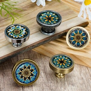 Tiradores de armario con estampado de mandala / Tirador de cajón redondo, tirador de armario de cocina estilo boho, herrajes para muebles