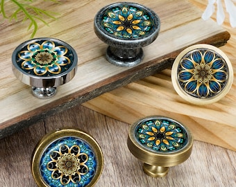 Mandala Stained Cabinet Knobs | Round Drawer Knob, Boho Kitchen Cupboard Pull, Furniture Knobs Hardware