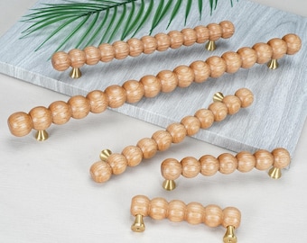 Beech Wood Beaded Cabinet Pulls, Wooden Bead Drawer Handles,  Dresser Knob Pulls