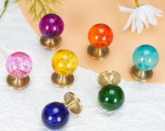 Bubble Crystal Drawer Knob, Brass Base Cabinet Pull,  Colorful Dresser Knob, Cupboard Wardrobe handle