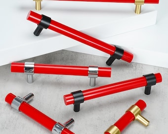 Farbenfrohe Acryl-Schrankgriffe, rote, gelbe und blaue Schubladengriffe, moderne Küchenschrankknöpfe und -griffe