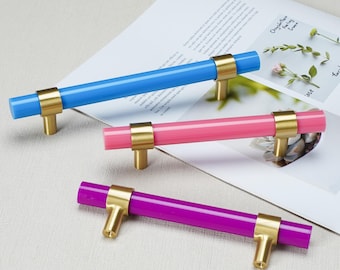 Colorful Acrylic Cabinet Pulls | Modern Drawer Handles, Wardrobe Knobs (Brushed Brass, Chrome, Black)