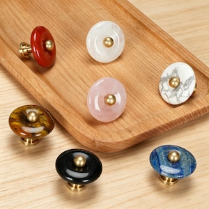 Puxadores de armário com pedras preciosas, puxadores de gaveta em latão com pedra, puxador de cômoda de cristal, decoração boho exclusiva para cozinha.