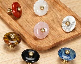 Gemstone Cabinet Knobs, Brass Stone Drawer Pulls , Crystal Dresser Knob, Unique Kitchen Boho  Decor