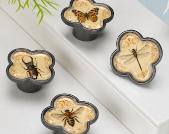 Vintage Insect Cabinet Knob, Clover Drawer Pull, Funky Dresser Knob, Unique Furniture handles Hardware