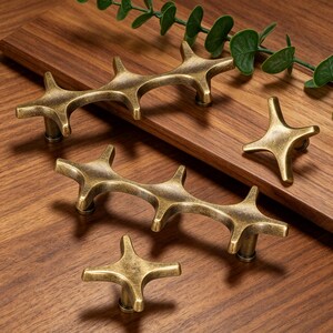 Tiradores y pomos de latón con forma de estrella abstracta para armarios, tiradores de cocina únicos, herrajes para muebles.