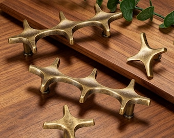 Abstract Star Brass Cabinet Pulls & Knobs, Unique Kitchen handles , Furniture Hardware