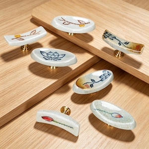 Hand‑Painted Floral Ceramic  Cabinet Knobs, Vintage Drawer Pulls, Handmade Furniture Handles
