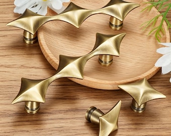 1 PCS Brass Star Cabinet Pulls, Antique Drawer Knobs, / Titanium Silver Kitchen Handles Hardware