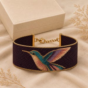 Hummingbird Peyote Bracelet Pattern, Beaded Cuff Tutorial, Seed Bead Jewelry (PDF)
