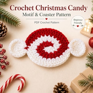 Crochet Christmas Candy Pattern, Peppermint Coaster PDF, Easy Holiday Motif, Beginner Festive Table Decor Digital Download