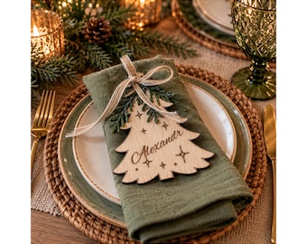 Étiquette de Noël personnalisée pour chaussette, Sapin en bois avec prénom, Marque-place de Noël, Décoration à suspendre