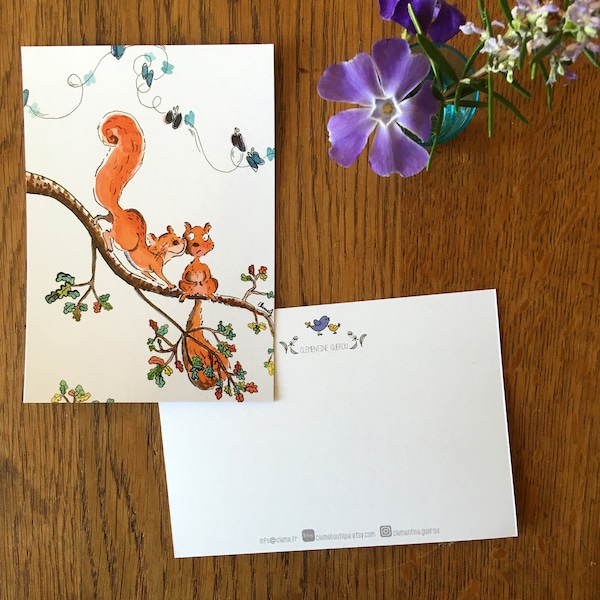 Lot de 5 Cartes postales de deux écureuils amoureux, pour envoyer de l'amour
