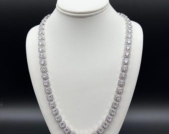 18K White Gold Plated Clustered Chain Necklace Simulated Diamonds, Statement Jewellery, Cluster Design, Elegant Gift, Statement Necklace