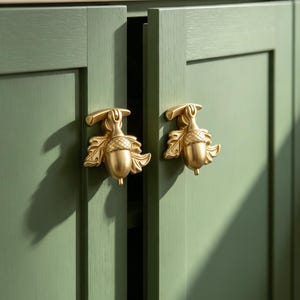 Solid Brass Acorn Cabinet Knob, Tri Color Acorn Drawer Pull Handle, Nature Inspired Furniture Hardware, Rustic Kitchen Cabinet Handle