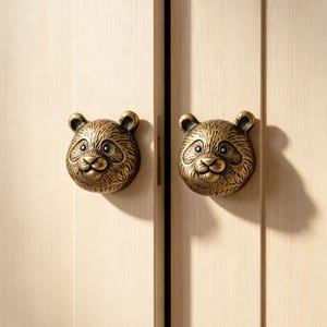 Puxador de armário em latão maciço com panda, puxador de gaveta fofo em formato de panda, puxador de porta com tema de animais, ferragens criativas para móveis com tema de vida selvagem