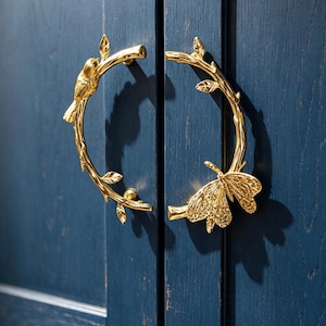 Solid Brass Floral Cabinet Pull, Vintage French Mid Century Gold Drawer Handle, Antique Brass Furniture Hardware, Surface Mount Cabinet Pull