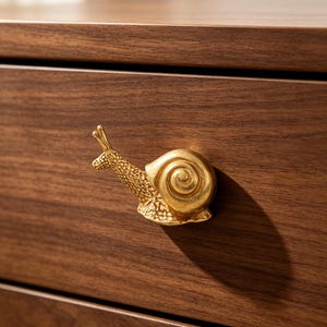 Poignée de meuble en laiton massif en forme d'escargot, poignée de tiroir vintage en laiton faite main, poignée de porte originale inspirée par la nature, quincaillerie pour meubles inspirée par la nature