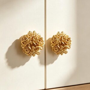 Solid Brass Peony Flower Bouquet Cabinet Knob Vintage Floral Drawer Pull Antique Brass Handle Decorative Furniture Hardware Home Decor