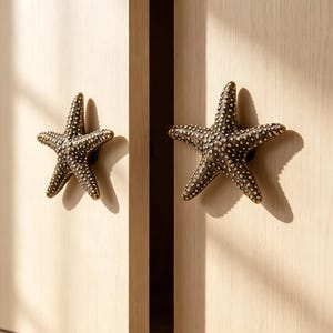 Solid Brass Starfish Cabinet Knob Ocean Sea Star Drawer Pull Vintage Brass Handle Coastal Furniture Hardware Nautical Home Decor