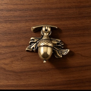 Solid Brass Acorn Cabinet Knob, Tri Color Acorn Drawer Pull Handle, Nature Inspired Furniture Hardware, Rustic Kitchen Cabinet Handle