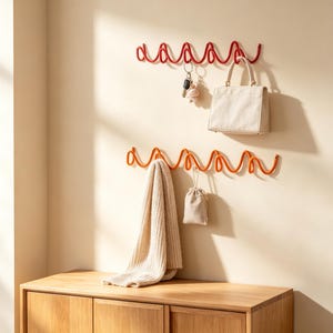 Moderner Wellen-Wandhaken, handgefertigter Kleiderhaken aus Eisen, minimalistische Eingangsbereich-Dekoration, wellenförmiger Metall-Wandhaken, kreativer Kleiderhaken