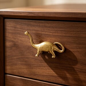 Solid Brass Dinosaur Cabinet Knob Vintage Dino Drawer Pull Antique Brass Handle Creative Furniture Hardware Kids Room Decor Gift