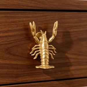 Schrankgriff aus massivem Messing in Hummerform, Schubladengriff aus Kupfer im Vintage-Stil mit Flusskrebsmotiv, Küchenbeschläge im maritimen Küstenstil, handgefertigter Türknauf in Tierform