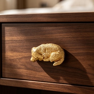 Solid Brass Golden Retriever Dog Cabinet Knob Vintage Puppy Drawer Pull Antique Brass Handle Animal Furniture Hardware Dog Lover Gift