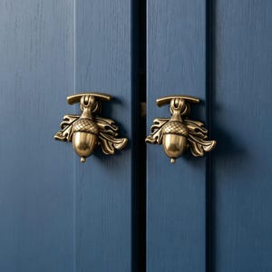 Solid Brass Acorn Cabinet Knob, Tri Color Acorn Drawer Pull Handle, Nature Inspired Furniture Hardware, Rustic Kitchen Cabinet Handle